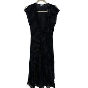 Blue Island Black Metallic Coverup Maxi Dress size Small Short Sleeve Front Slit